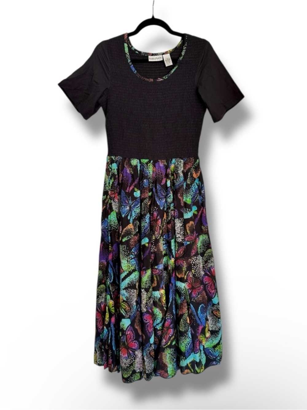 Drapers & Damon’s Cotton Smocked Rainbow Butterfly Pleated Maxi / Midi Dress S